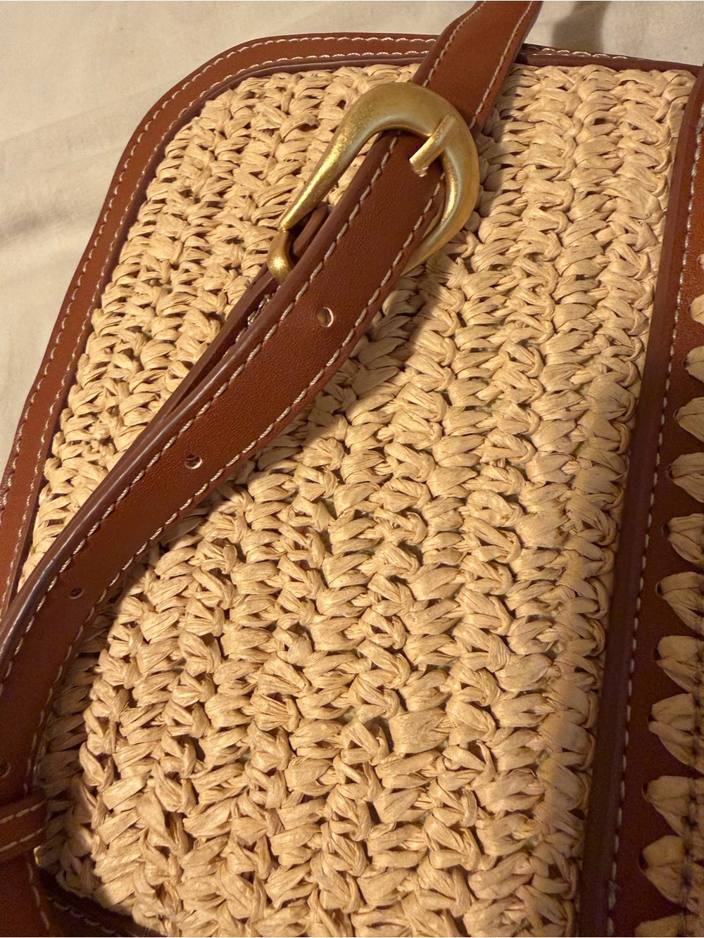 MNG - Mango Woven Straw Crossbody Bag with Brown Leather Details - Picture 10 of 14